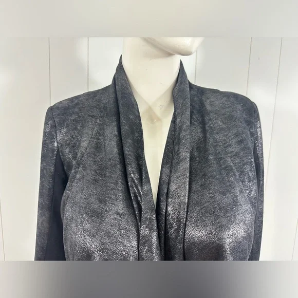 Cache Sz S Black Coated Drape Open Front Cardigan Sweater Side & Sleeve Zip - Picture 2 of 13